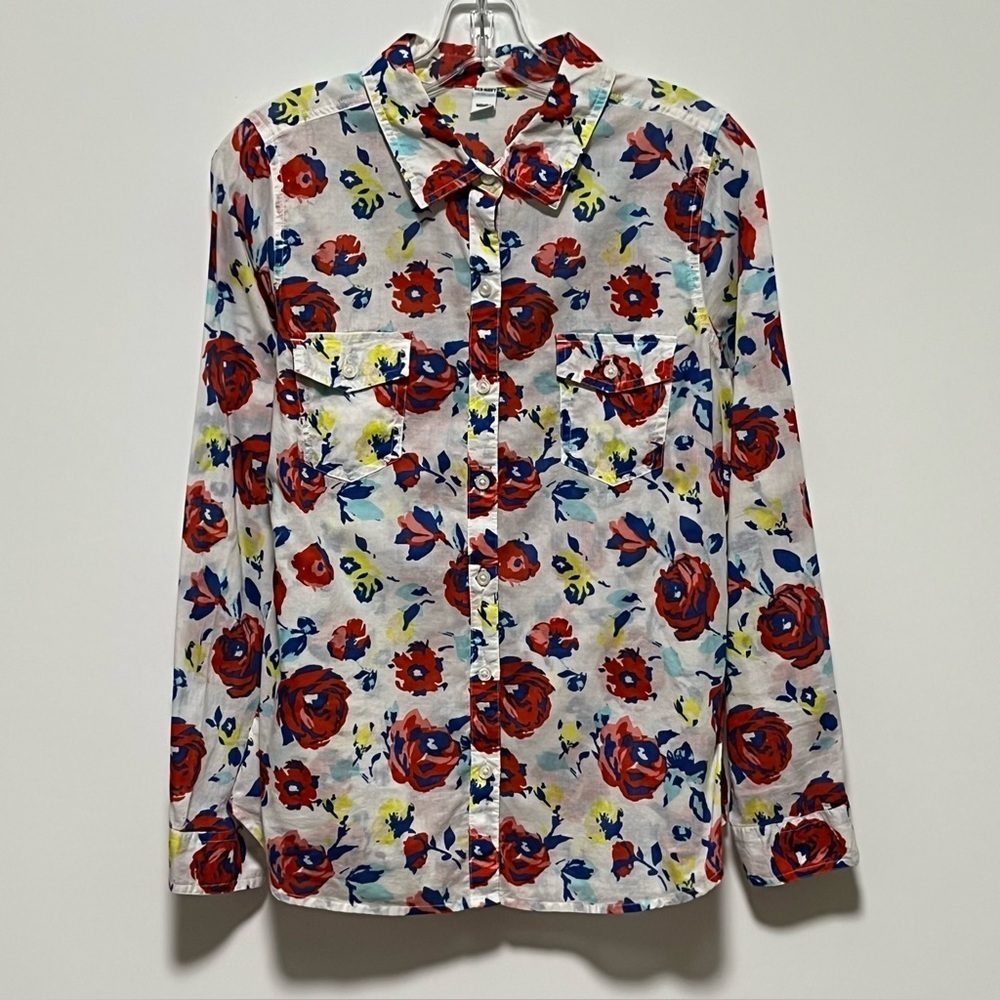 Old Navy Vibrant Floral lightweight cotton Button-Up long sleeve classic Shirt